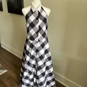 Black and White Gingham Halter Dress